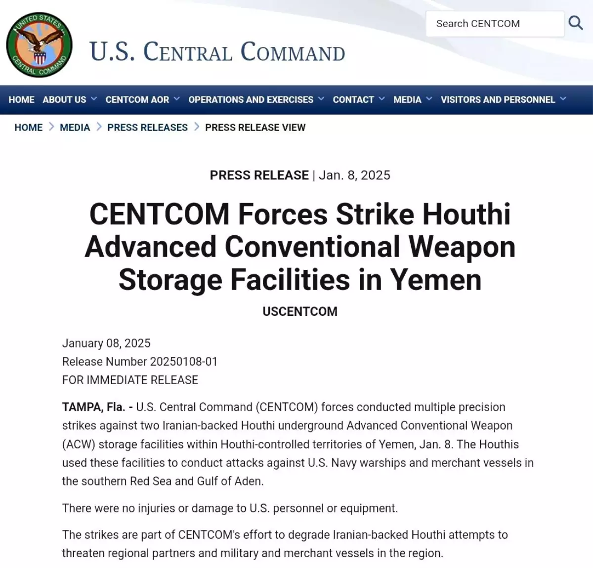 ABD, Yemen’deki Husilere Operasyon Düzenledi