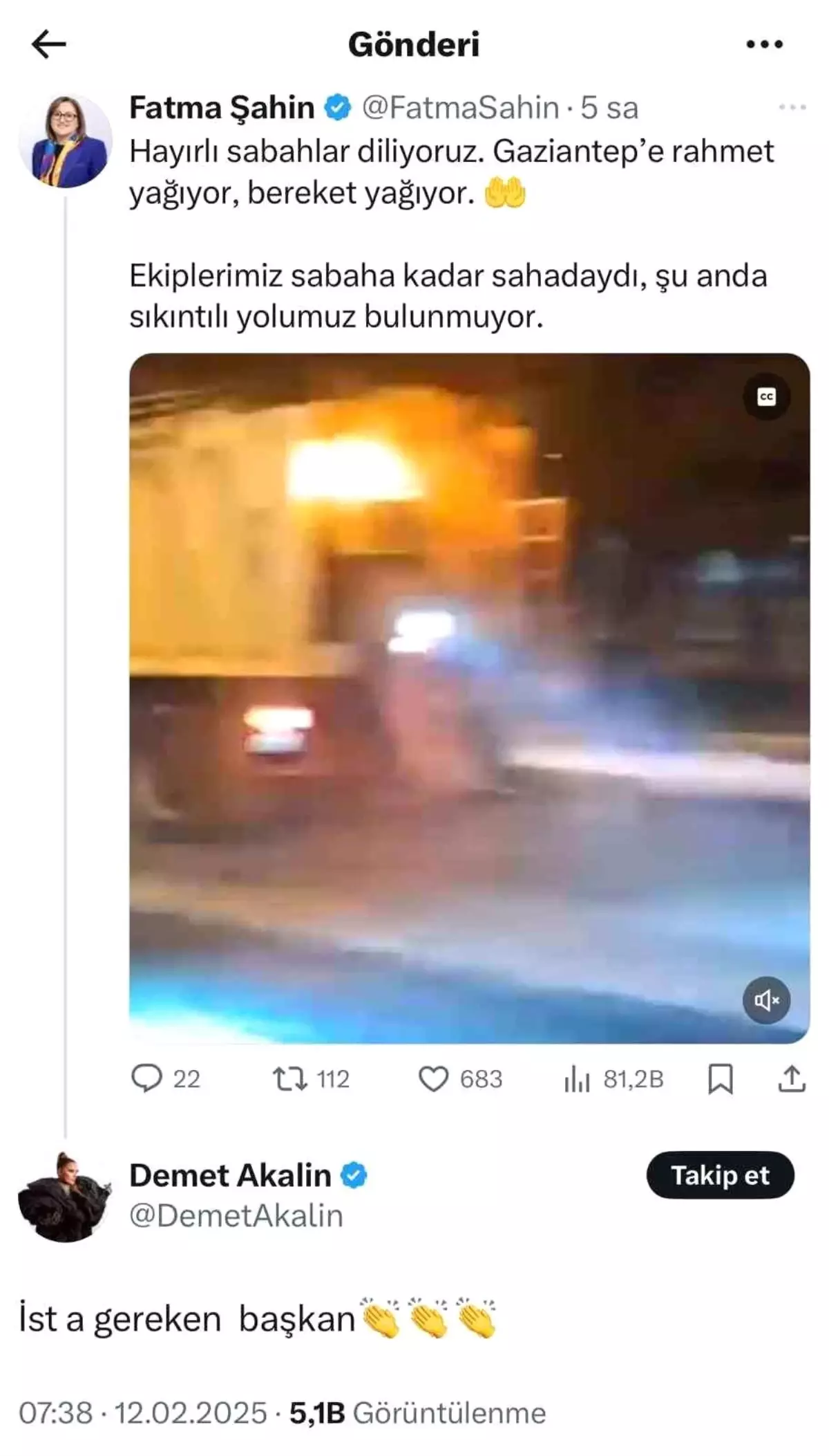 Demet Akalın’dan Gaziantep Belediyesi’ne Övgü
